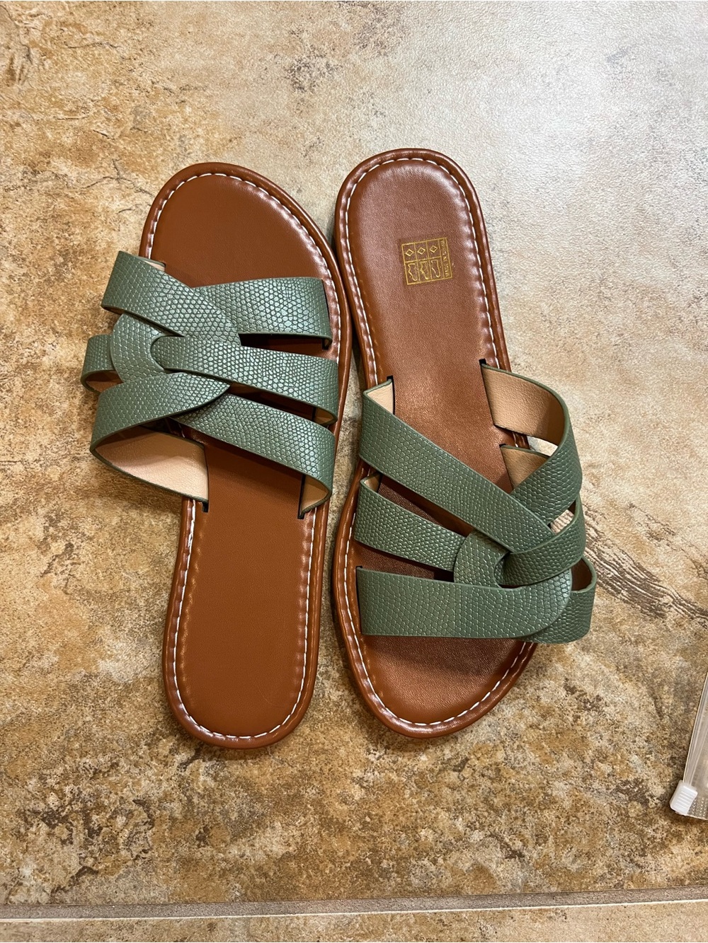 SHEIN Olive Green Braided Slide Slip On Sandals